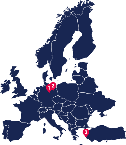 Karte von Europa mit Markierungen auf den einzelnen Standorten von MST